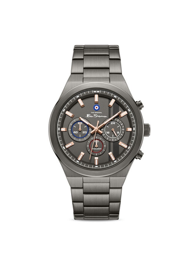 Ben Sherman Canterbury Gunmetal Dial Gunmetal Stainless Steel Bracelet Chronograph Watch for Men, 44mm - Image 1