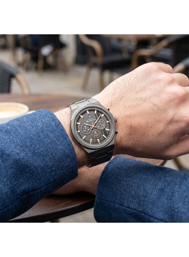Ben Sherman Canterbury Gunmetal Dial Gunmetal Stainless Steel Bracelet Chronograph Watch for Men, 44mm - Image 5