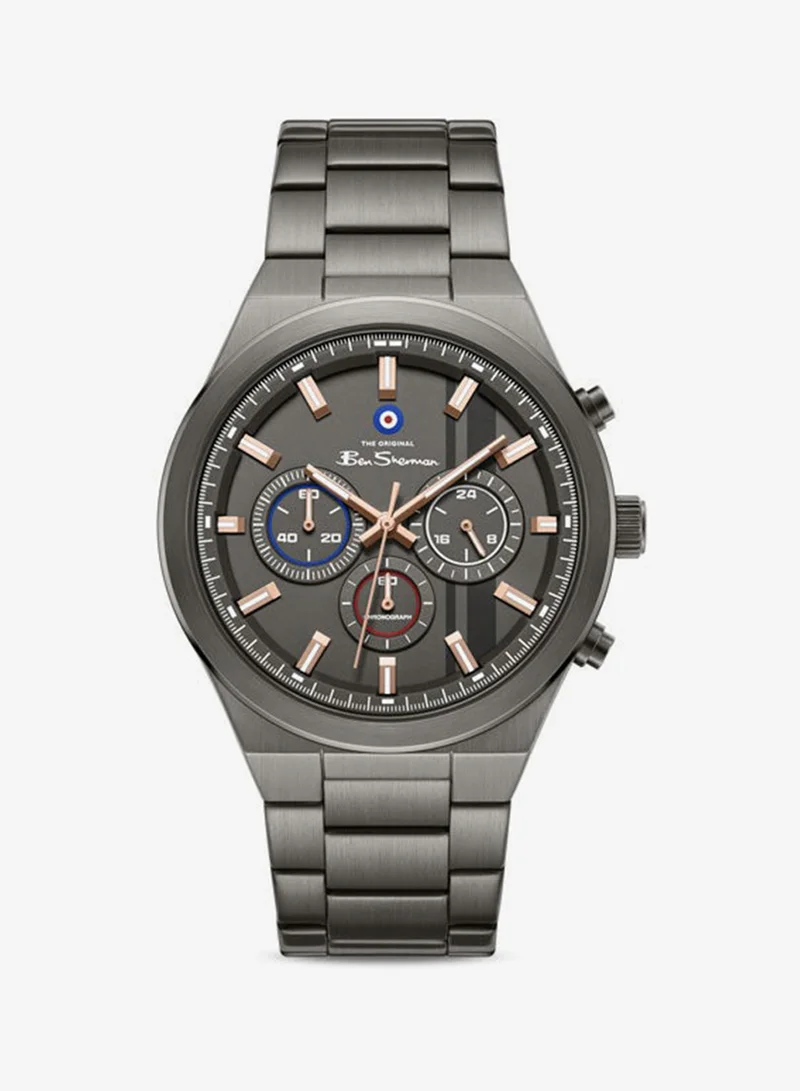 Ben Sherman Canterbury Gunmetal Dial Gunmetal Stainless Steel Bracelet Chronograph Watch for Men, 44mm