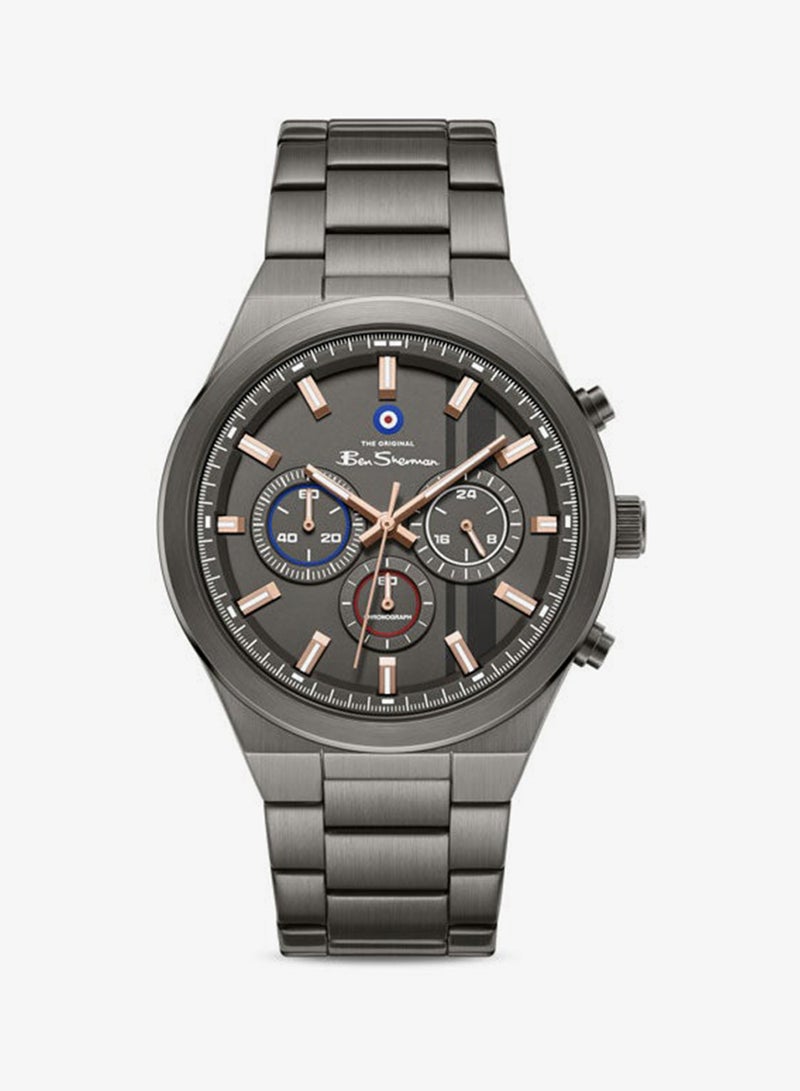 Ben Sherman Canterbury Gunmetal Dial Gunmetal Stainless Steel Bracelet Chronograph Watch for Men, 44mm - Image 1