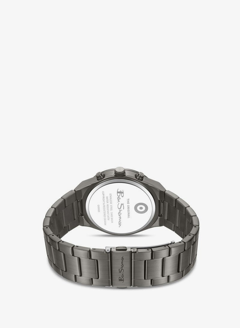 Ben Sherman Canterbury Gunmetal Dial Gunmetal Stainless Steel Bracelet Chronograph Watch for Men, 44mm - Image 3