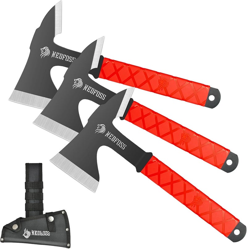 NedFoss Throwing Axes and Tomahawks, Throwing Axe Pack of 3, 11.1" Full Tang Throwing Axe Set with 3.14" Blades, Tomahawk Axe with Nylon Sheath for Axe Throwing Game, Recreation and Competition - Image 1