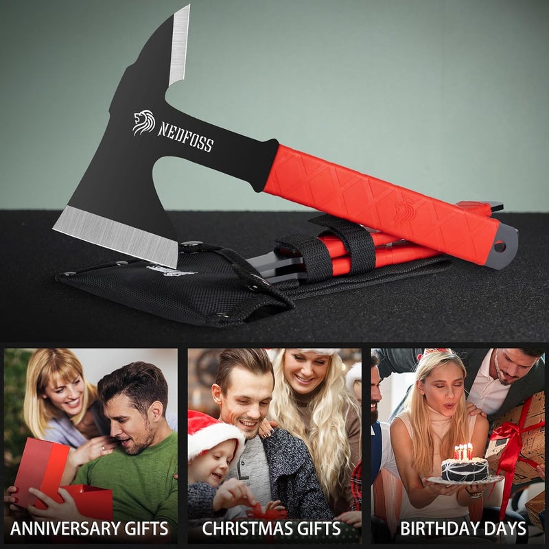NedFoss Throwing Axes and Tomahawks, Throwing Axe Pack of 3, 11.1" Full Tang Throwing Axe Set with 3.14" Blades, Tomahawk Axe with Nylon Sheath for Axe Throwing Game, Recreation and Competition - Image 5