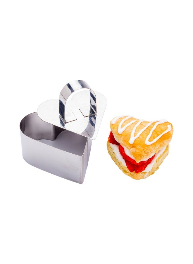 Restaurantware Pastry Tek 3.2 x 2.8 x 1.6 Inch Cake Ring Mold, 1 Heart Cooking Ring With Food Press - Small, Dishwasher-Safe, Stainless Steel Mousse Mold, Oven-Safe, For Pancakes or Cheesecakes  - Image 2