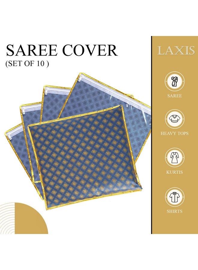 LAXIS HOMFIL Brand - Laxis Non-Woven Single Saree Cover, Saree Bags, Transparent Saree Covers with Zip for Storage, Dust & Waterproof, Wardrobe Saree Packing, Size-36x42x2 CM (Pack of 10, Navy Blue) - Image 2