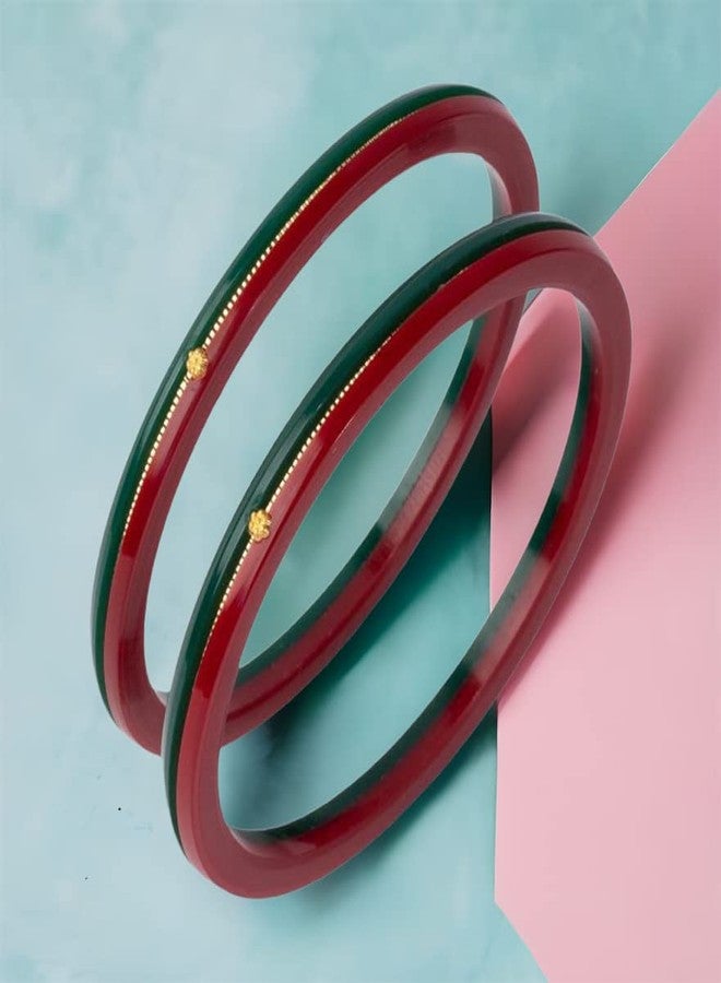 Hem Jewels مجوهرات هيم من أشوك للمجوهرات، أساور بولا مصنوعة يدوياً من الذهب الأصفر عيار 22 (916) / تشودا زفاف / تشوراس للنساء مع شهادة نقاء (مجموعة من قطعتين) - أحمر أخضر (2.6 آني) - Image 3