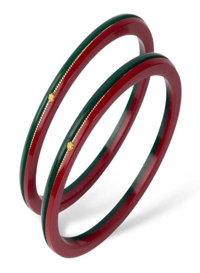 Hem Jewels مجوهرات هيم من أشوك للمجوهرات، أساور بولا مصنوعة يدوياً من الذهب الأصفر عيار 22 (916) / تشودا زفاف / تشوراس للنساء مع شهادة نقاء (مجموعة من قطعتين) - أحمر أخضر (2.6 آني) - Image 1