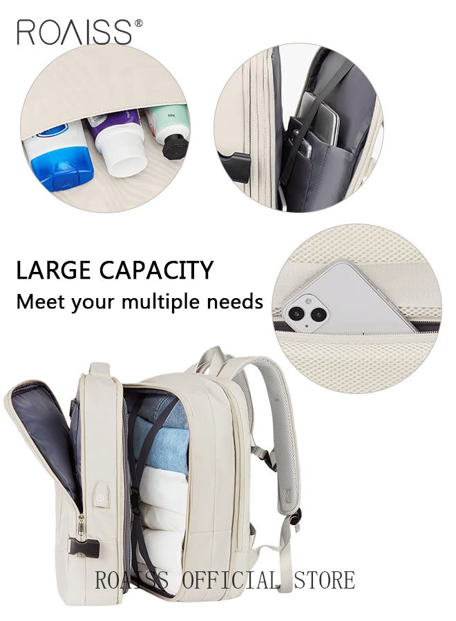 roaiss Carry-On Luggage Backpack High Capacity Business Travel Expandable Bag for Short Trips Dry and Wet Separation Scientific Storage Business Computer Bag Simple Solid Color Design with Check In Backpack - Image 4