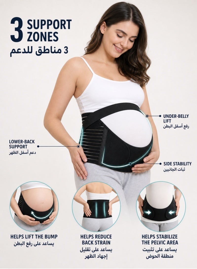 ZAFRA 3-in-1 Maternity Support & Postpartum Support Waist Belt Set, Adjustable Pregnancy Belly Band, Postpartum & Daily Corset Waist Support, Breathable Hook-and-Loop Design, XXL, Black - Image 3