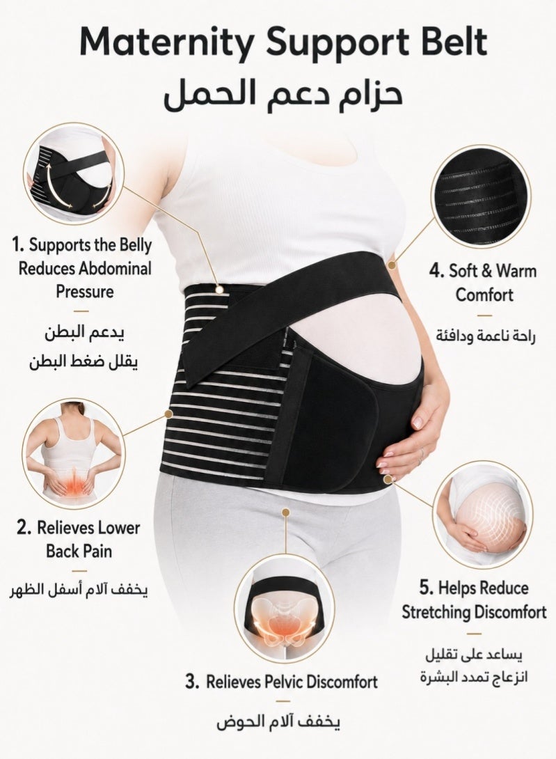 ZAFRA 3-in-1 Maternity Support & Postpartum Support Waist Belt Set, Adjustable Pregnancy Belly Band, Postpartum & Daily Corset Waist Support, Breathable Hook-and-Loop Design, XXL, Black - Image 2