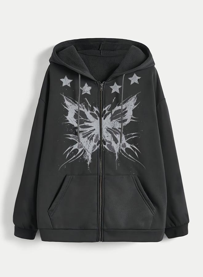Take Two Black Butterfly Print Hooded Jacket - Image 2