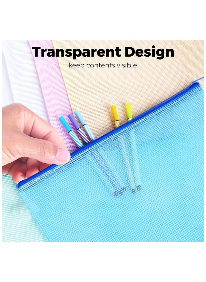 DELGREEN A4 Files Folder 5 Colors  Zip Lock Mesh Document Files Plastic Wallet Folder for School Office Home Homework Travel Storage (10 Pack)  - Image 4