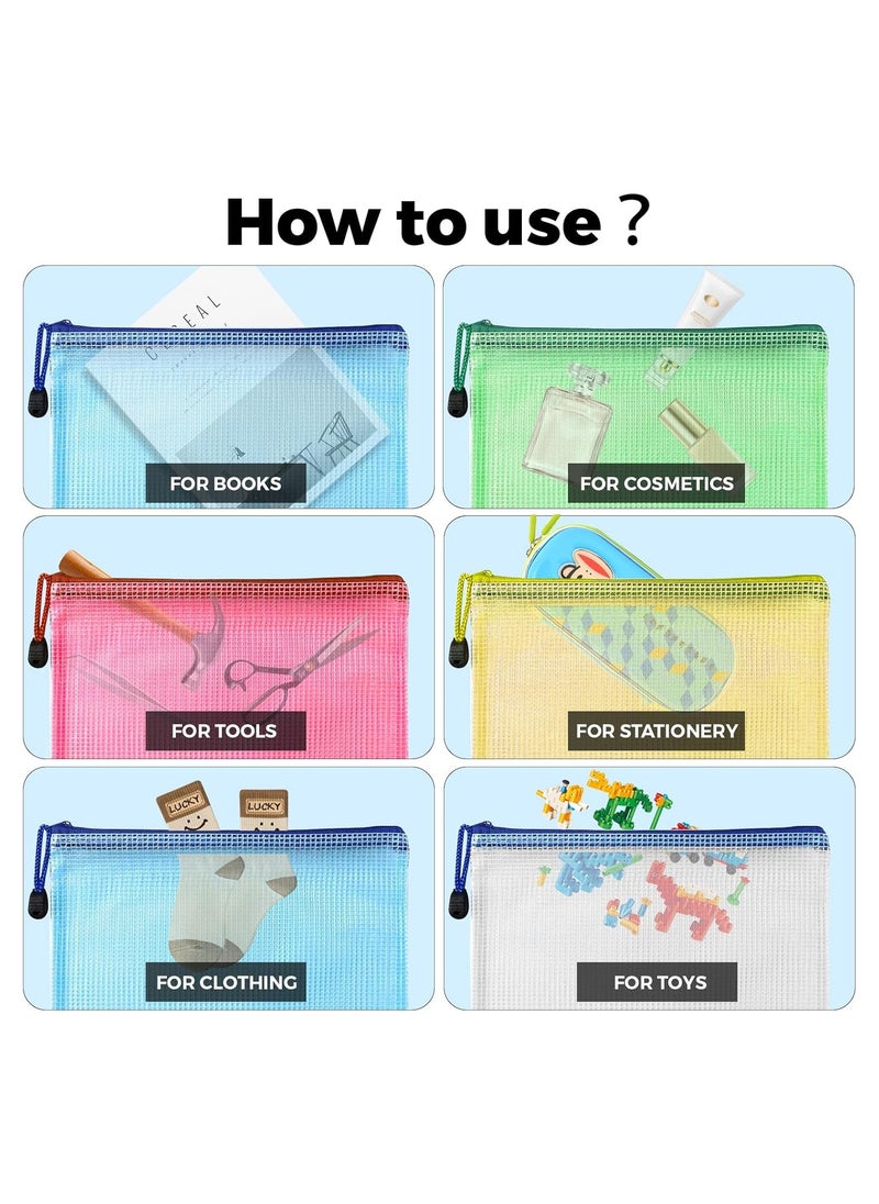 DELGREEN A4 Files Folder 5 Colors  Zip Lock Mesh Document Files Plastic Wallet Folder for School Office Home Homework Travel Storage (10 Pack)  - Image 5