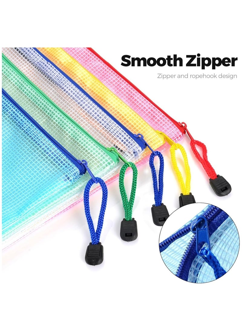 DELGREEN A4 Files Folder 5 Colors  Zip Lock Mesh Document Files Plastic Wallet Folder for School Office Home Homework Travel Storage (10 Pack)  - Image 2