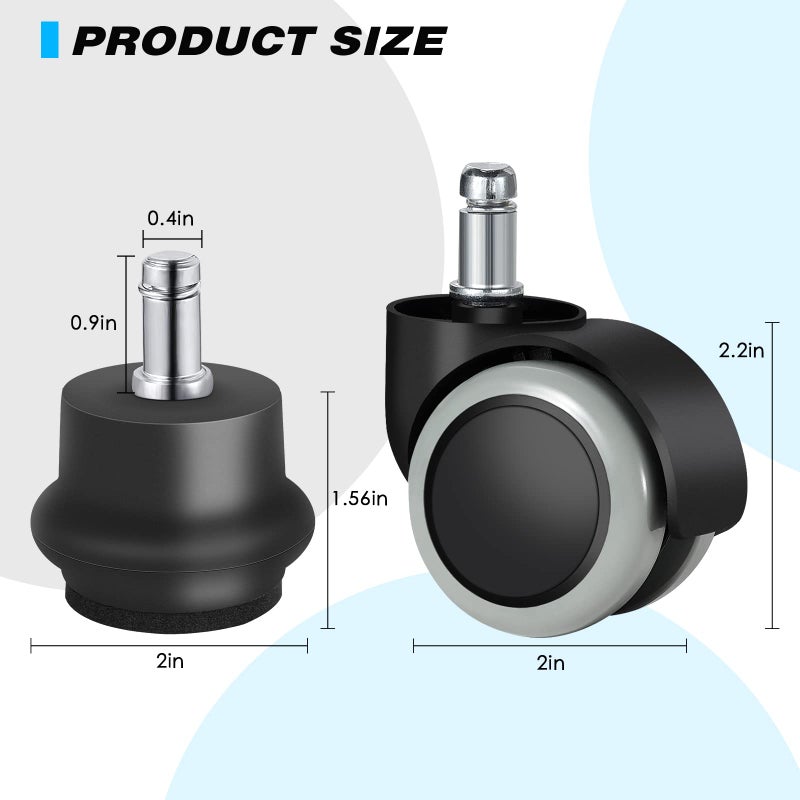 Omyoffice Bell Glides Replacement Office Chair or Stool Swivel Caster Wheels to Fixed Stationary Castors, Office Chair Wheels for Carpet - with Separate Self Adhesive Felt Pads/Chair Feet Wheel Stopper - Image 4