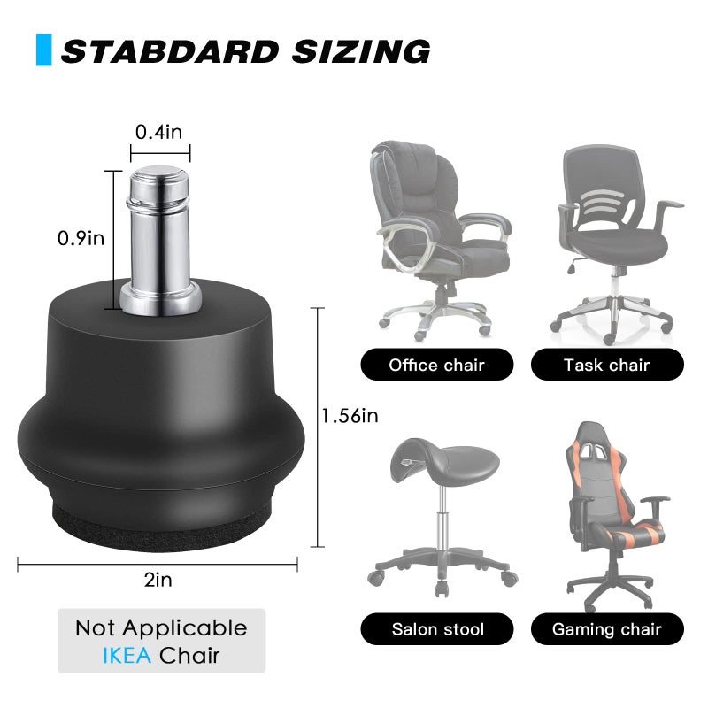 Omyoffice Bell Glides Replacement Office Chair or Stool Swivel Caster Wheels to Fixed Stationary Castors, Office Chair Wheels for Carpet - with Separate Self Adhesive Felt Pads/Chair Feet Wheel Stopper - Image 2