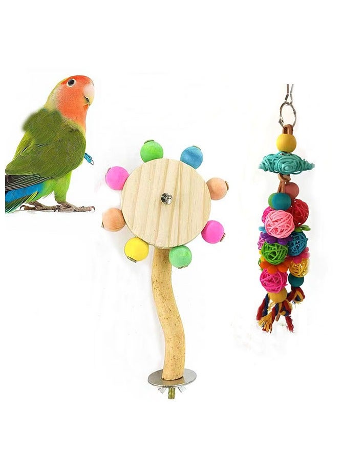 Bird toy parrot Hanging swing chewing vine balls Rotating windmill station stand Suitable for parrots, monk parrots, parakeets, cockatoos, parrots, creeps and cute birds in cages 2 pieces - Image 1