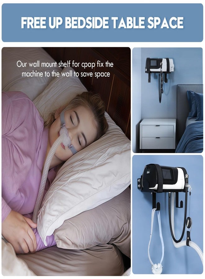 رف معدني جداري لجهاز AirSense 11 مزود بحامل خرطوم قابل لتعديل الزاوية وخطاف للقناع، تصميم متين وقوي، يوفر المساحة، يمنع تشابك الخرطوم، سهل التركيب، حامل جهاز التنفس بجانب السرير - Image 3