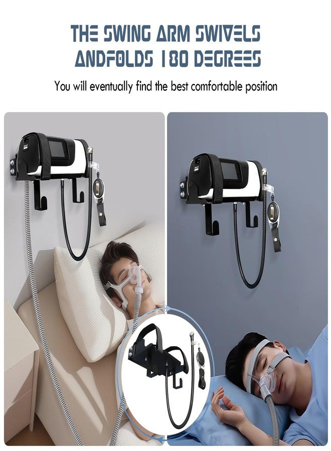 رف معدني جداري لجهاز AirSense 11 مزود بحامل خرطوم قابل لتعديل الزاوية وخطاف للقناع، تصميم متين وقوي، يوفر المساحة، يمنع تشابك الخرطوم، سهل التركيب، حامل جهاز التنفس بجانب السرير - Image 5
