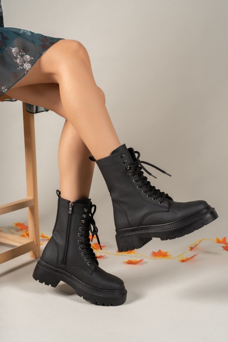 Riccon Extra Matte Black Women's Zippered Boots 0012299  - Image 1