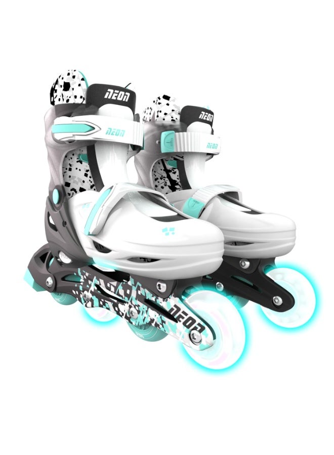 نيون  حذاء تزلج كومبو سايبر – لون رمادي/تركوازي، مقاس EU 33–36، تصميم قابل للتعديل، حذاء داعم لراحة وثبات أفضل، أداء انسيابي بعجلات سلسة | NT30E4 - Image 1