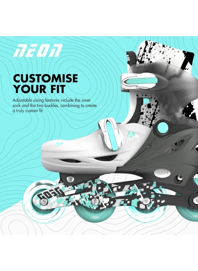 نيون  حذاء تزلج كومبو سايبر – لون رمادي/تركوازي، مقاس EU 33–36، تصميم قابل للتعديل، حذاء داعم لراحة وثبات أفضل، أداء انسيابي بعجلات سلسة | NT30E4 - Image 4