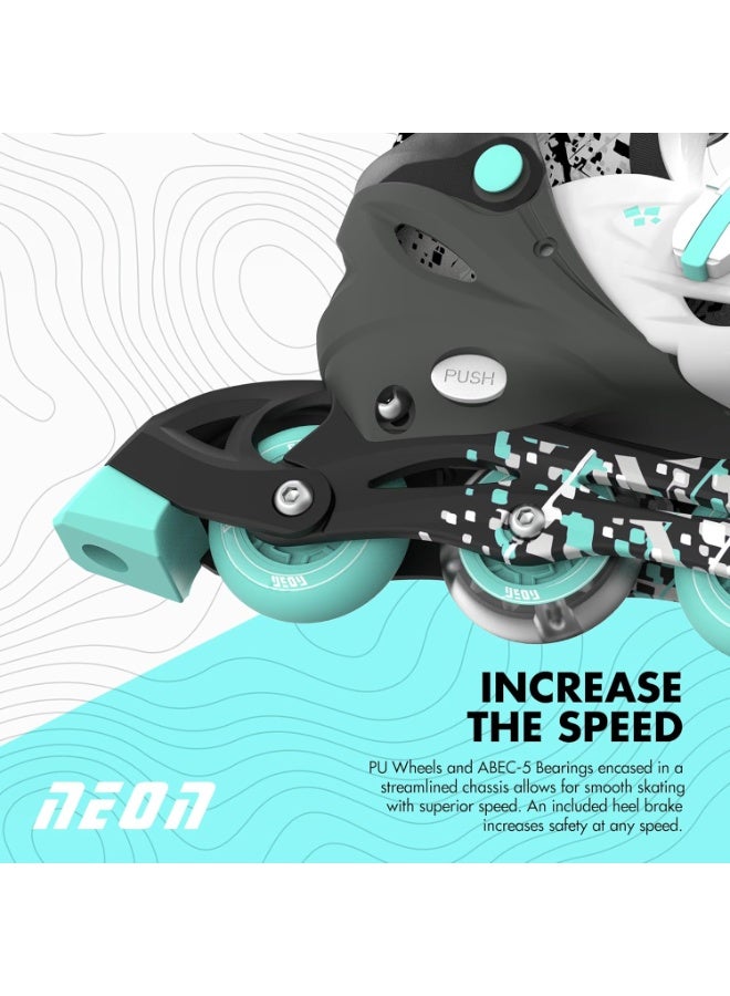 نيون  حذاء تزلج كومبو سايبر – لون رمادي/تركوازي، مقاس EU 33–36، تصميم قابل للتعديل، حذاء داعم لراحة وثبات أفضل، أداء انسيابي بعجلات سلسة | NT30E4 - Image 5