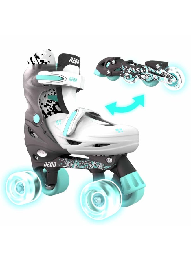 نيون  حذاء تزلج كومبو سايبر – لون رمادي/تركوازي، مقاس EU 33–36، تصميم قابل للتعديل، حذاء داعم لراحة وثبات أفضل، أداء انسيابي بعجلات سلسة | NT30E4 - Image 2