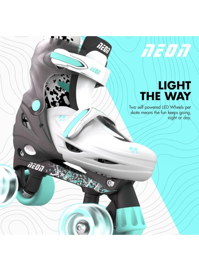 نيون  حذاء تزلج كومبو سايبر – لون رمادي/تركوازي، مقاس EU 33–36، تصميم قابل للتعديل، حذاء داعم لراحة وثبات أفضل، أداء انسيابي بعجلات سلسة | NT30E4 - Image 3