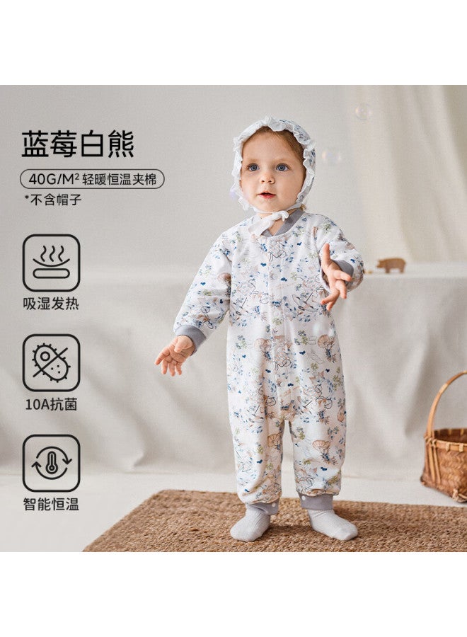 Ouyun Baby Cotton-padded Autumn Winter Romper Warm Newborn Jumpsuit Blueberry White Bear