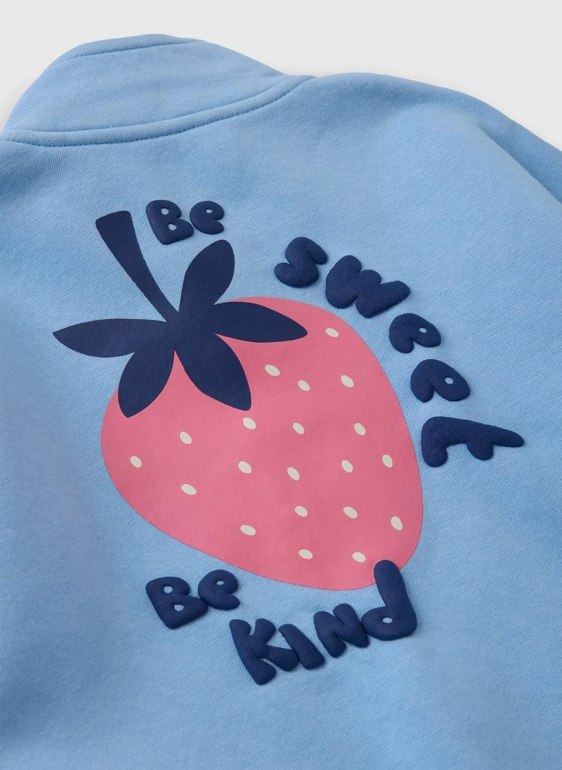 Matalan Girls Blue Strawberry Fleece & Jogging Bottom Set