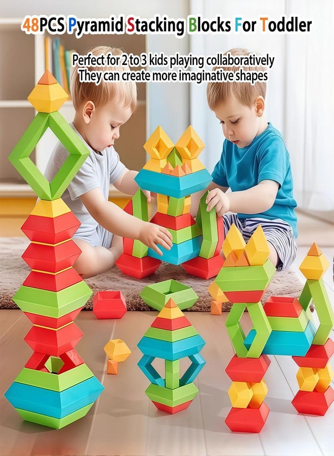 WSKC 48 PCS Building Block Stacking Toys Kids 3 4 5 6 Year Old, Educational STEM Toys for Boys Girls, Developmental Learning Sensory Gifts for Birthdays - Image 2