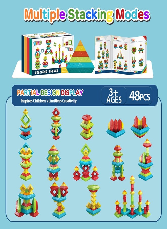 WSKC 48 PCS Building Block Stacking Toys Kids 3 4 5 6 Year Old, Educational STEM Toys for Boys Girls, Developmental Learning Sensory Gifts for Birthdays - Image 5
