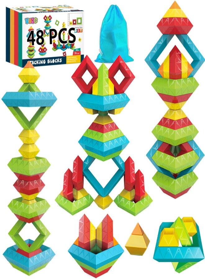 WSKC 48 PCS Building Block Stacking Toys Kids 3 4 5 6 Year Old, Educational STEM Toys for Boys Girls, Developmental Learning Sensory Gifts for Birthdays - Image 1