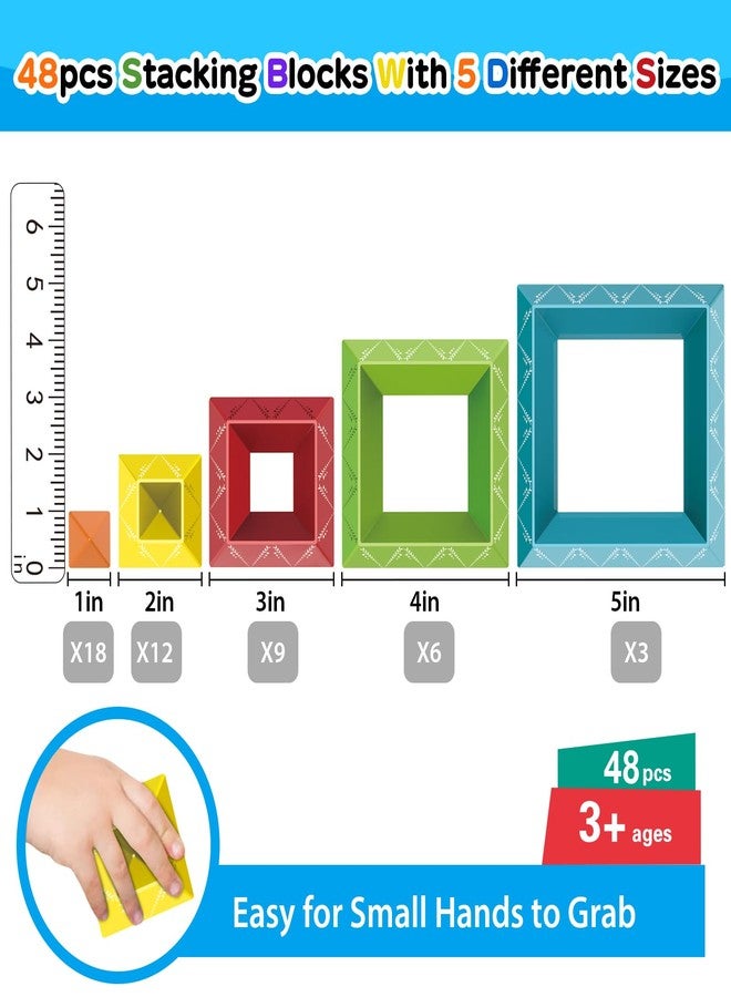 WSKC 48 PCS Building Block Stacking Toys Kids 3 4 5 6 Year Old, Educational STEM Toys for Boys Girls, Developmental Learning Sensory Gifts for Birthdays - Image 3