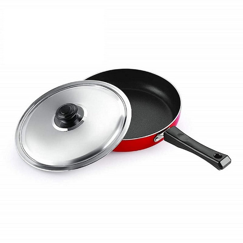 RBGIIT Non Stick Aluminium Straight Fry Pan with Stainless Steel Lid - Image 1