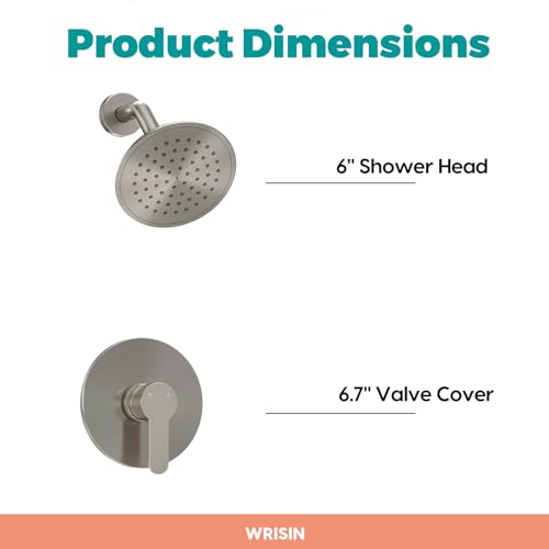 WRISIN Shower Faucet Set Brushed Nickel, Shower Valve Kit with 6 Inch Showerhead - Image 5