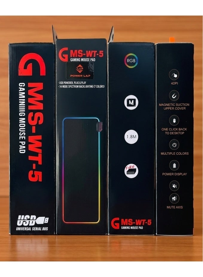 بور لاب  ماوس باد ألعاب Power Lap GMS-WT-5 RGB مع 14 وضع إضاءة، رسمة تنين ناري، سطح كبير - Image 3