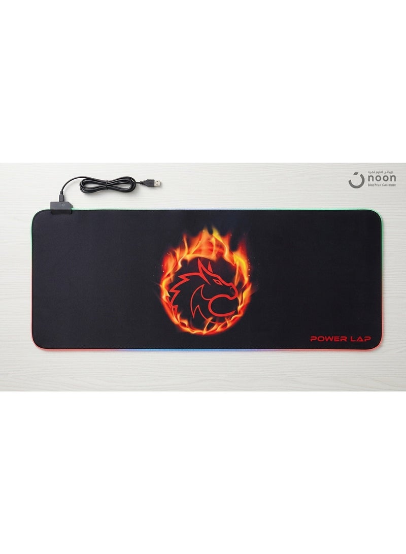 بور لاب  ماوس باد ألعاب Power Lap GMS-WT-5 RGB مع 14 وضع إضاءة، رسمة تنين ناري، سطح كبير - Image 2