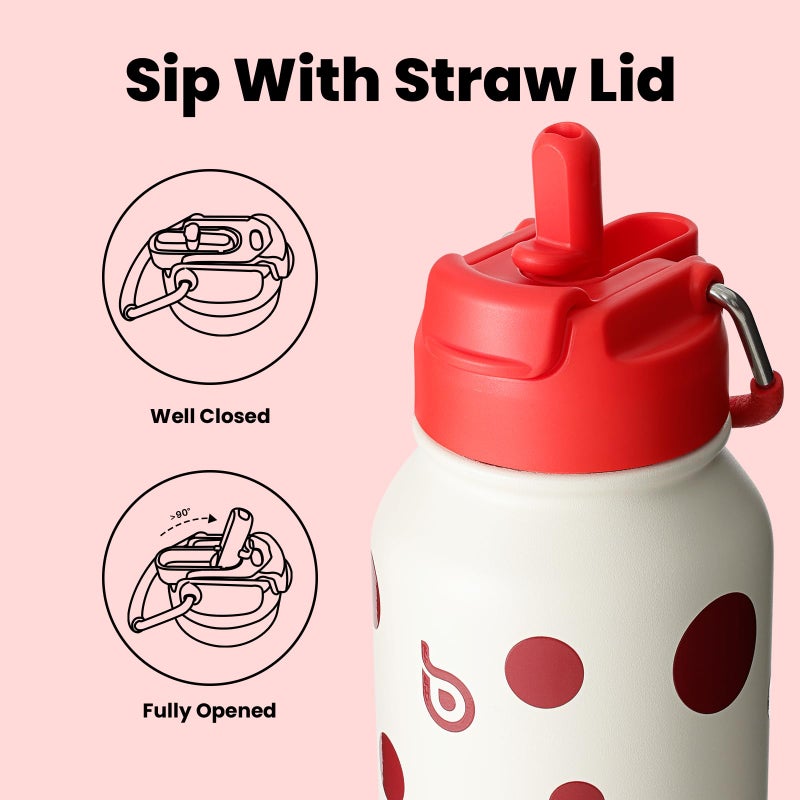 BOTTLE BOTTLE 32oz Insulated Water Bottle Stainless Steel Sport Water Bottle with Straw Dual-use Lid Design for Gym with Pill Box (Polka Pop) - Image 3