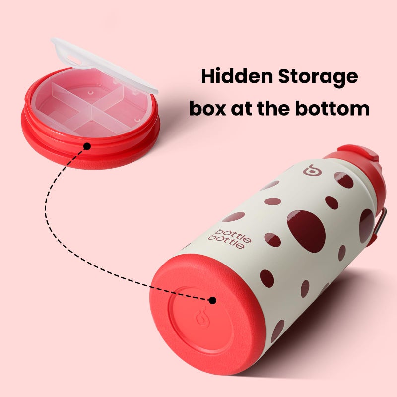 BOTTLE BOTTLE 32oz Insulated Water Bottle Stainless Steel Sport Water Bottle with Straw Dual-use Lid Design for Gym with Pill Box (Polka Pop) - Image 2