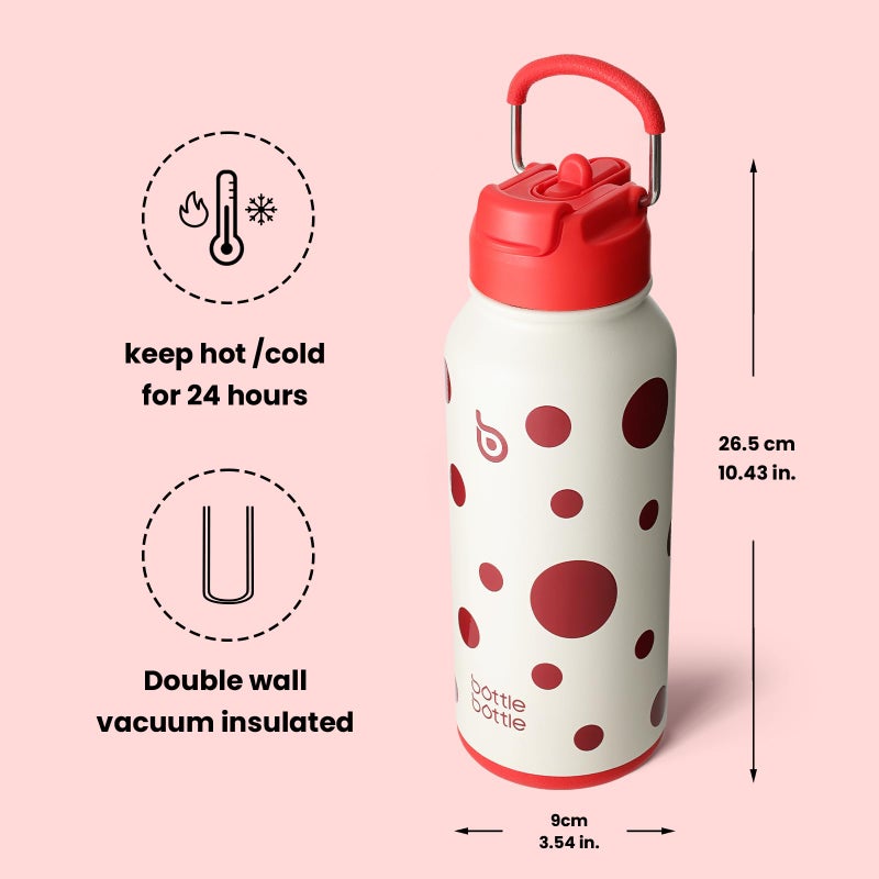 BOTTLE BOTTLE 32oz Insulated Water Bottle Stainless Steel Sport Water Bottle with Straw Dual-use Lid Design for Gym with Pill Box (Polka Pop) - Image 5