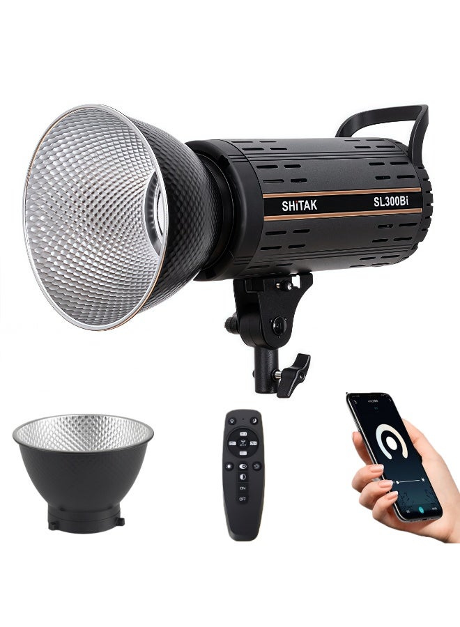 Shitak Professional Bi-Color LED Monolight – 300W COB Studio Light, 33000 Lux @ 1m, 2700-6500K CCT, CRI 96+ TLCI 97+, 85° Beam, Cozylife App Control, DMX, Bowens Mount - Image 1