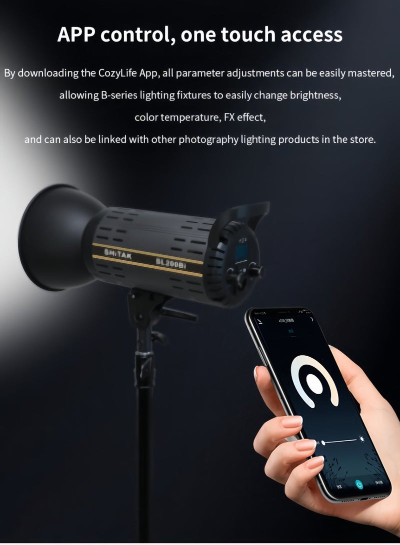 Shitak Professional Bi-Color LED Monolight – 300W COB Studio Light, 33000 Lux @ 1m, 2700-6500K CCT, CRI 96+ TLCI 97+, 85° Beam, Cozylife App Control, DMX, Bowens Mount - Image 4