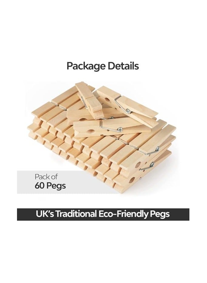 VIO 60 Wooden Clothespins with Metal Springs for Laundry Line DIY Projects and Woodcrafts"  - Image 2
