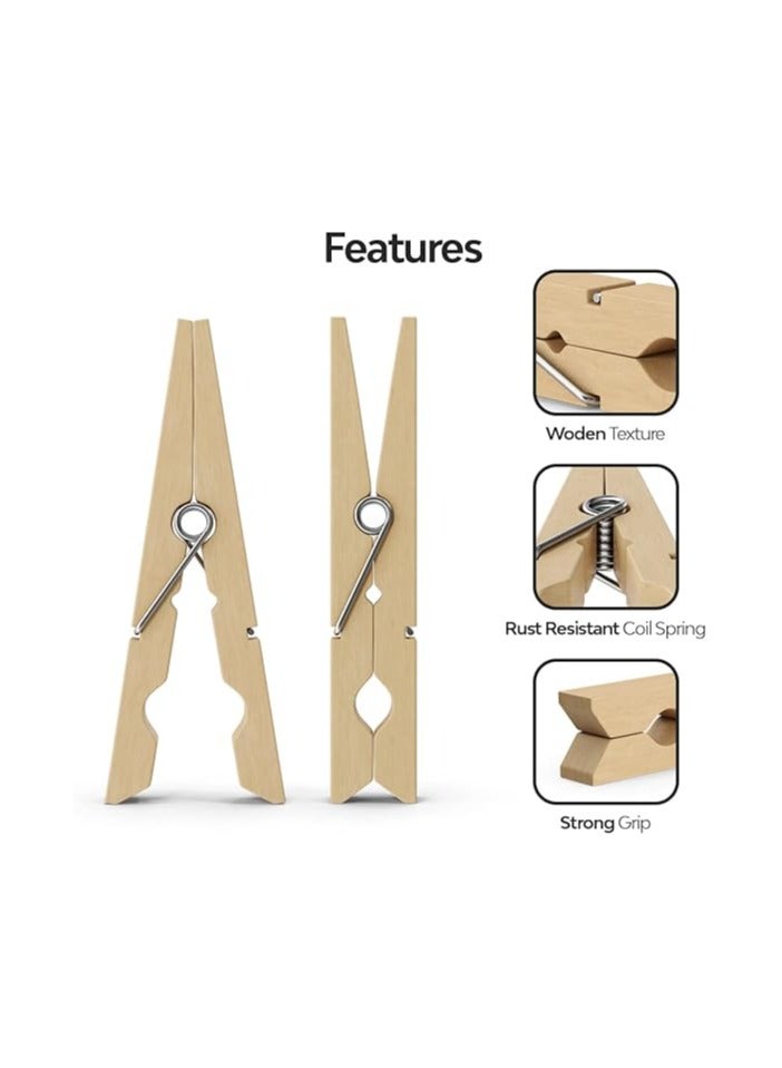 VIO 60 Wooden Clothespins with Metal Springs for Laundry Line DIY Projects and Woodcrafts"  - Image 4