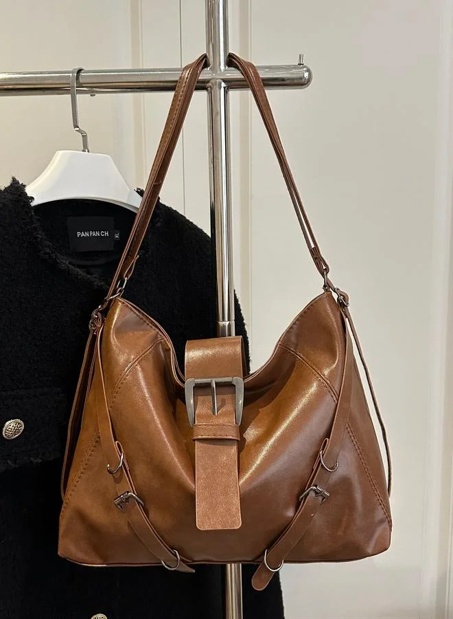 تايك تو Brown Faux Leather Shoulder Bag