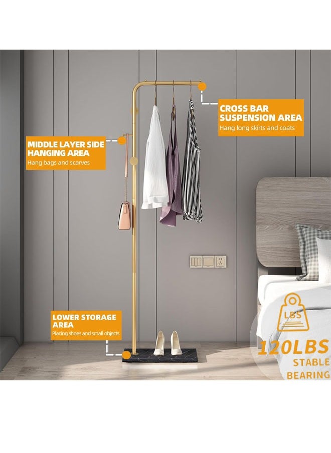 VUCATIN - Metal Coat Rack with Hooks and Stable Base Modern Coat Tree with Crossbar L Shaped Coat Hanger Stand Perchero De Pie Free Standing Coat Rack for Entryway and Corner Shelves (L-Type Gold) - Image 1