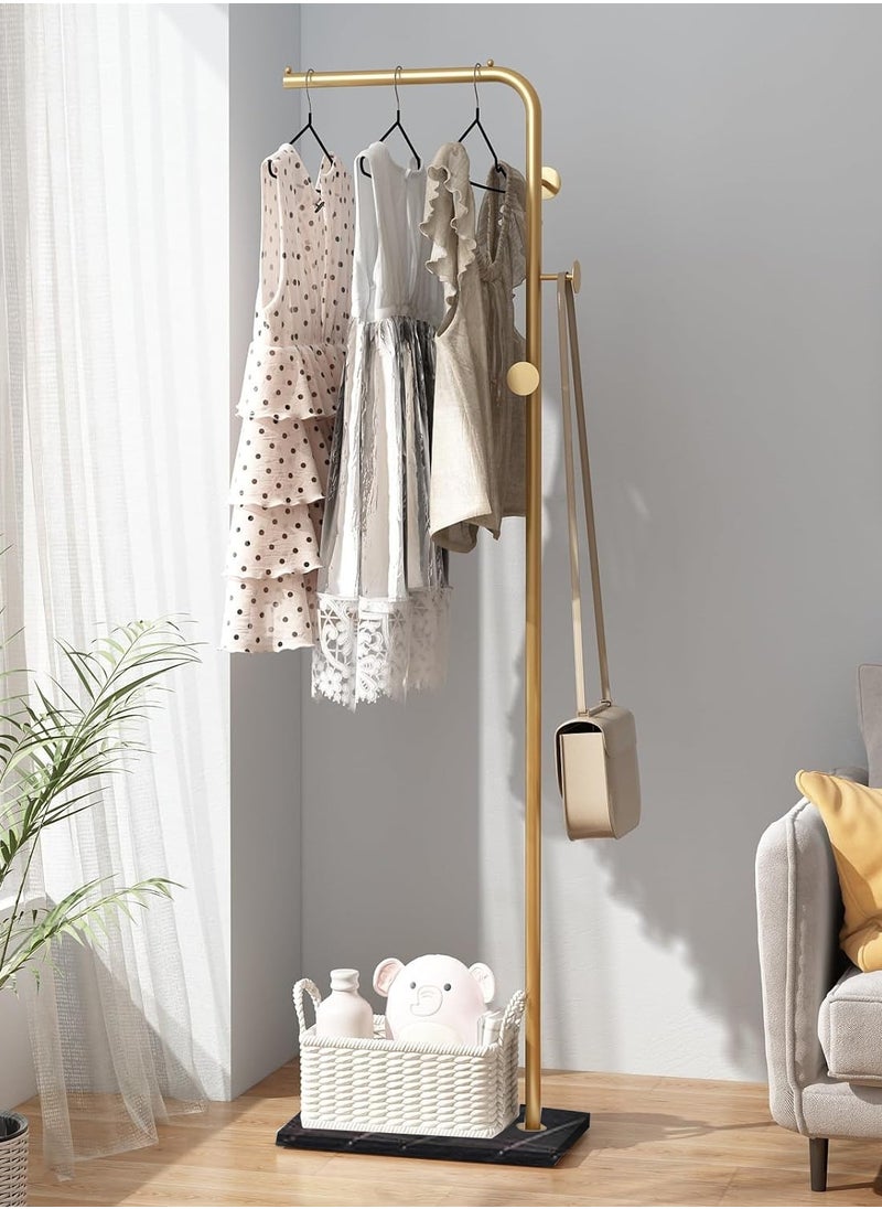 VUCATIN - Metal Coat Rack with Hooks and Stable Base Modern Coat Tree with Crossbar L Shaped Coat Hanger Stand Perchero De Pie Free Standing Coat Rack for Entryway and Corner Shelves (L-Type Gold) - Image 1
