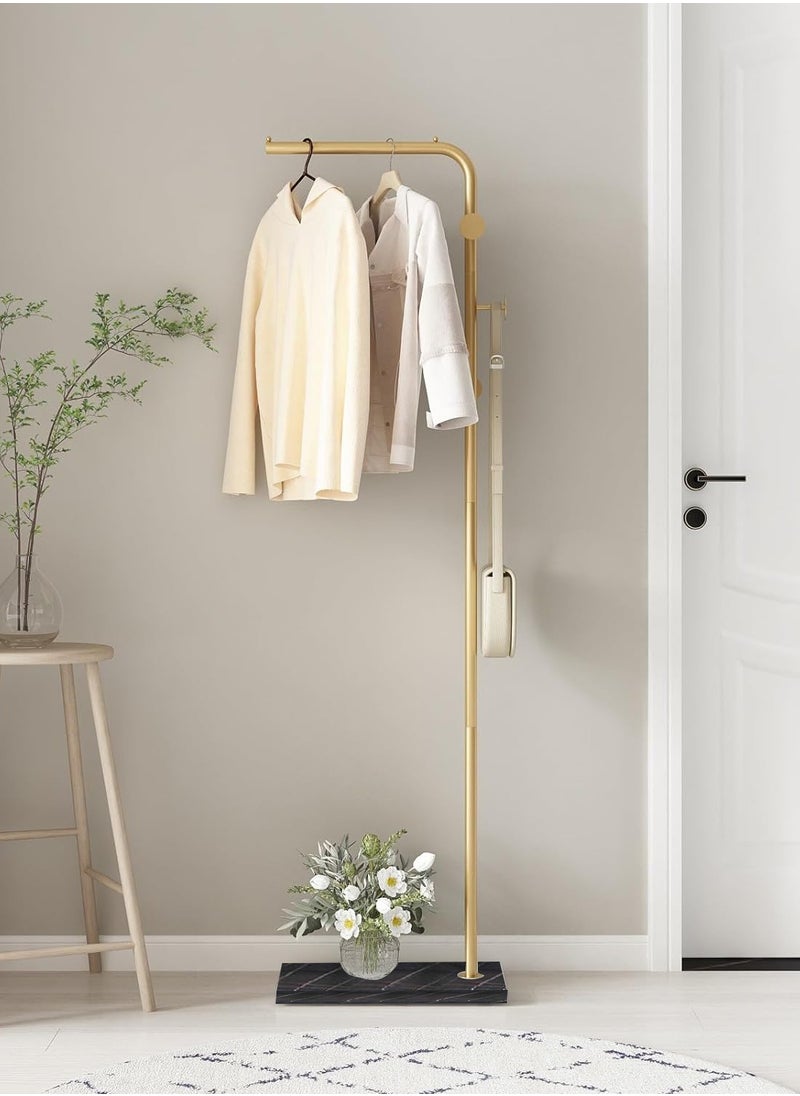 VUCATIN - Metal Coat Rack with Hooks and Stable Base Modern Coat Tree with Crossbar L Shaped Coat Hanger Stand Perchero De Pie Free Standing Coat Rack for Entryway and Corner Shelves (L-Type Gold) - Image 1